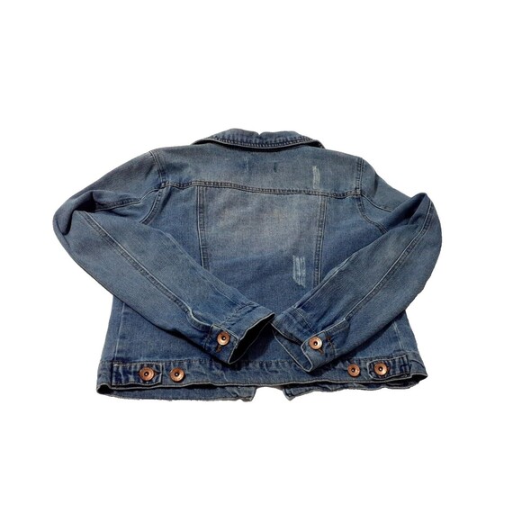 Cisono Denim Jacket Women's Medium   Blue Solid Long Sleeves distressed #1 - Picture 6 of 8